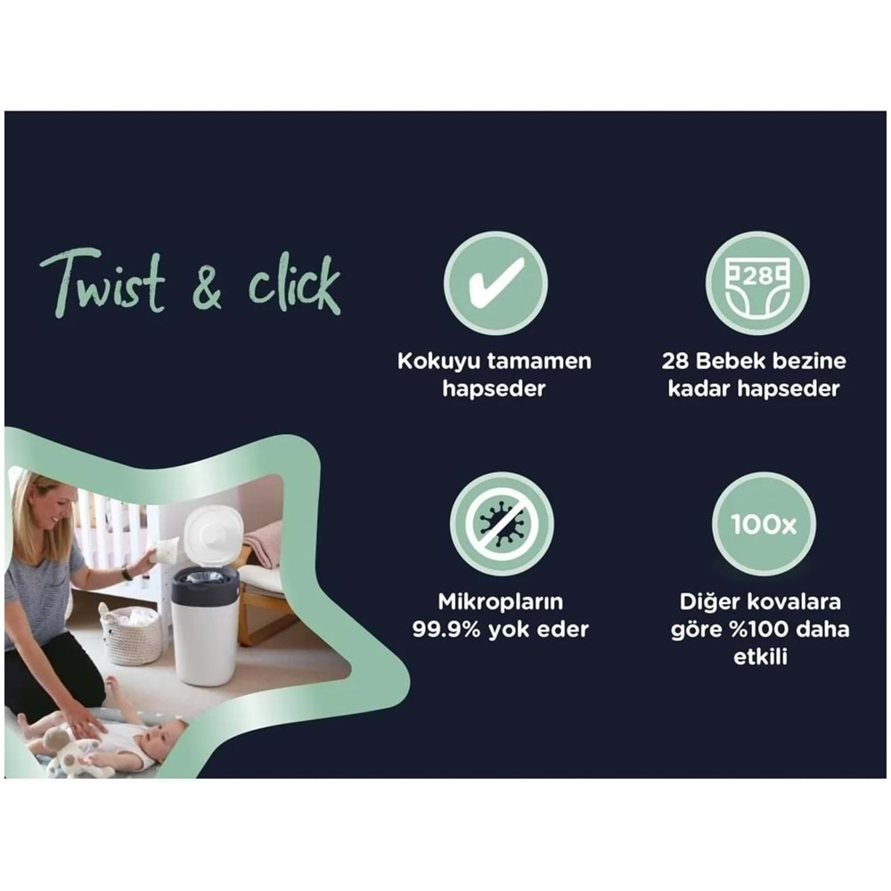 Tommee Tippee Twist & Click Çöp Poşeti Yedek Kartuş (3 Lü Set)