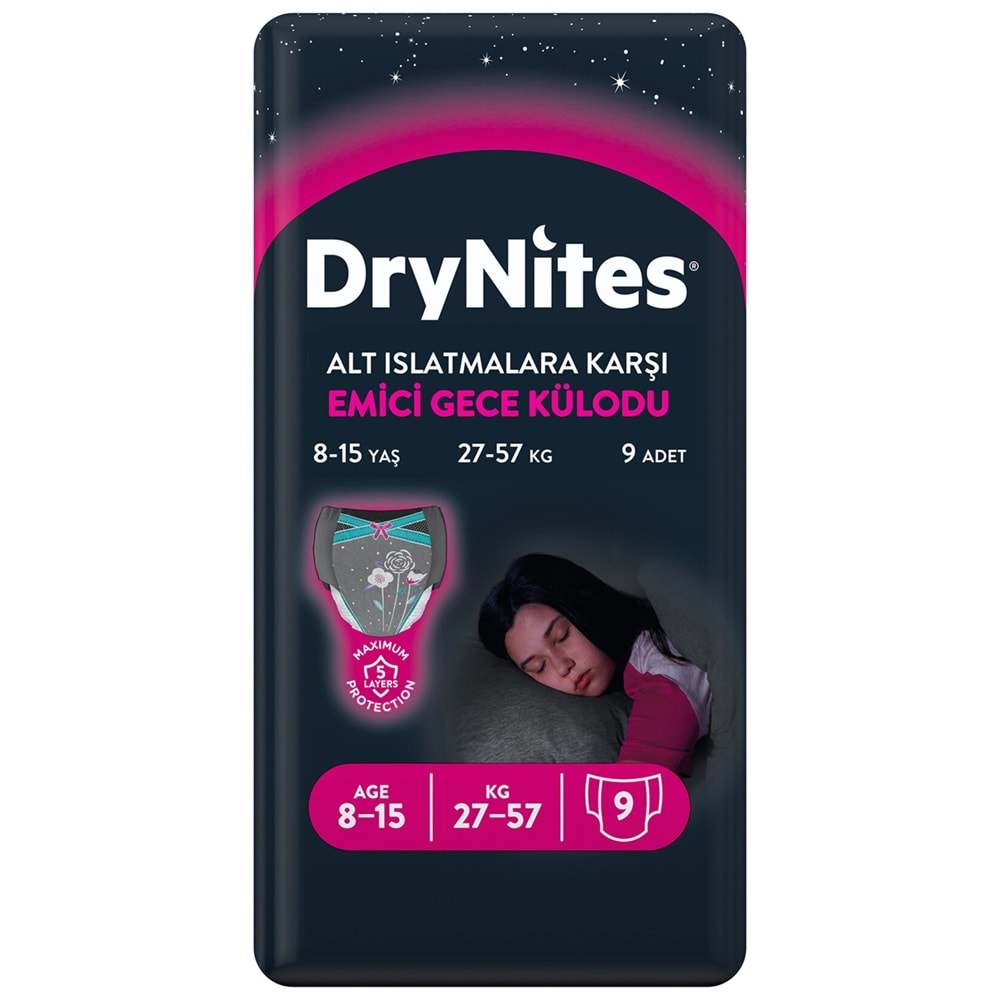 Drynites Emici Gece Külodu/Külot Bez Kız 8-15 Yaş (27-57KG) Large 9 Adet (Alt Islatmalara Karşı)