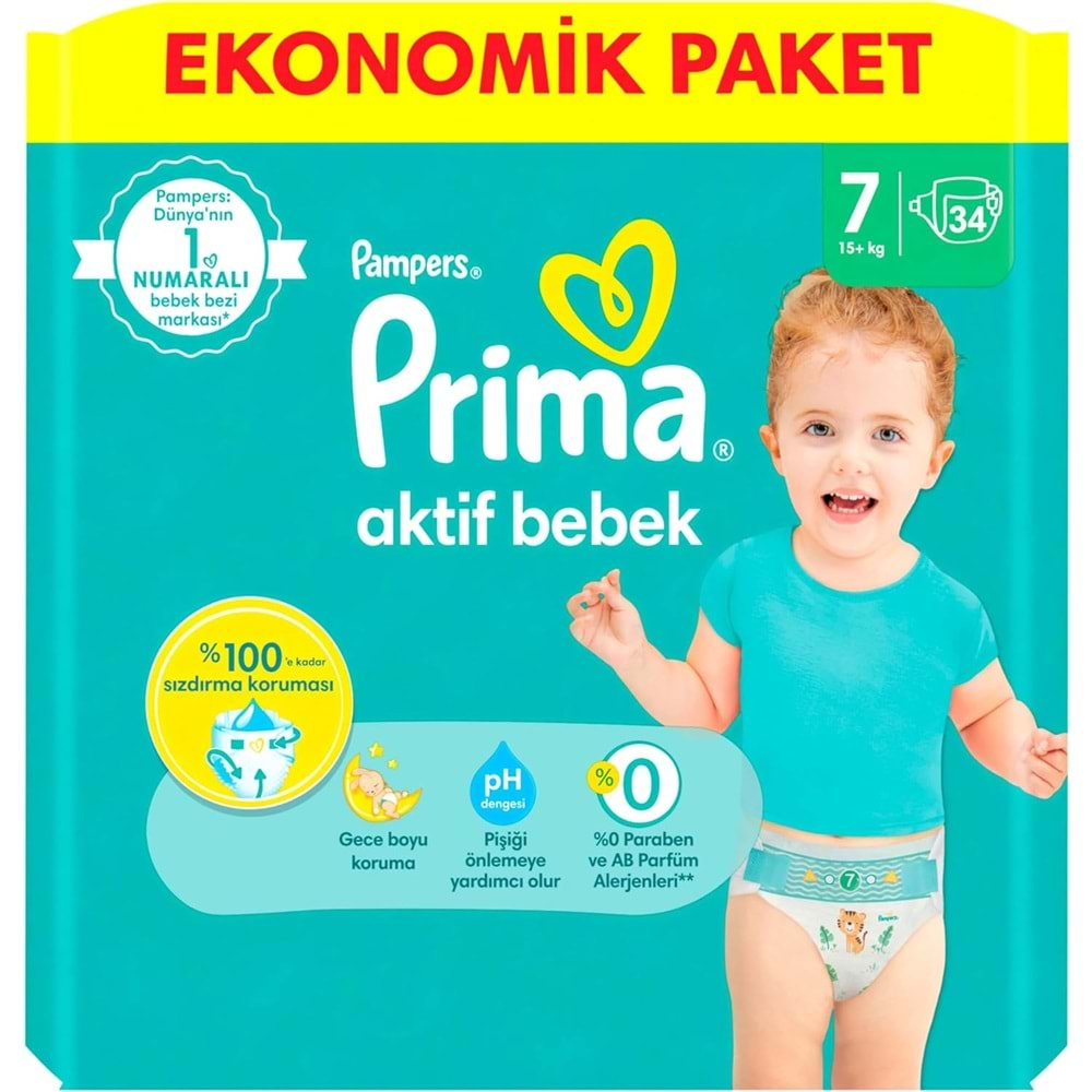 Prima Bebek Bezi Beden:7 (15+KG) XX Large 34 Adet Ekonomik Pk