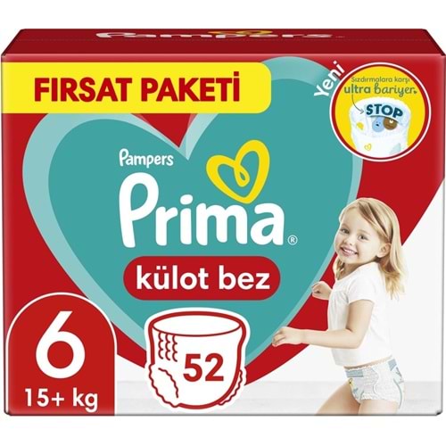 Prima Külot Bebek Bezi Beden:6 (15+Kg) Extra Large 52 Adet Fırsat Pk