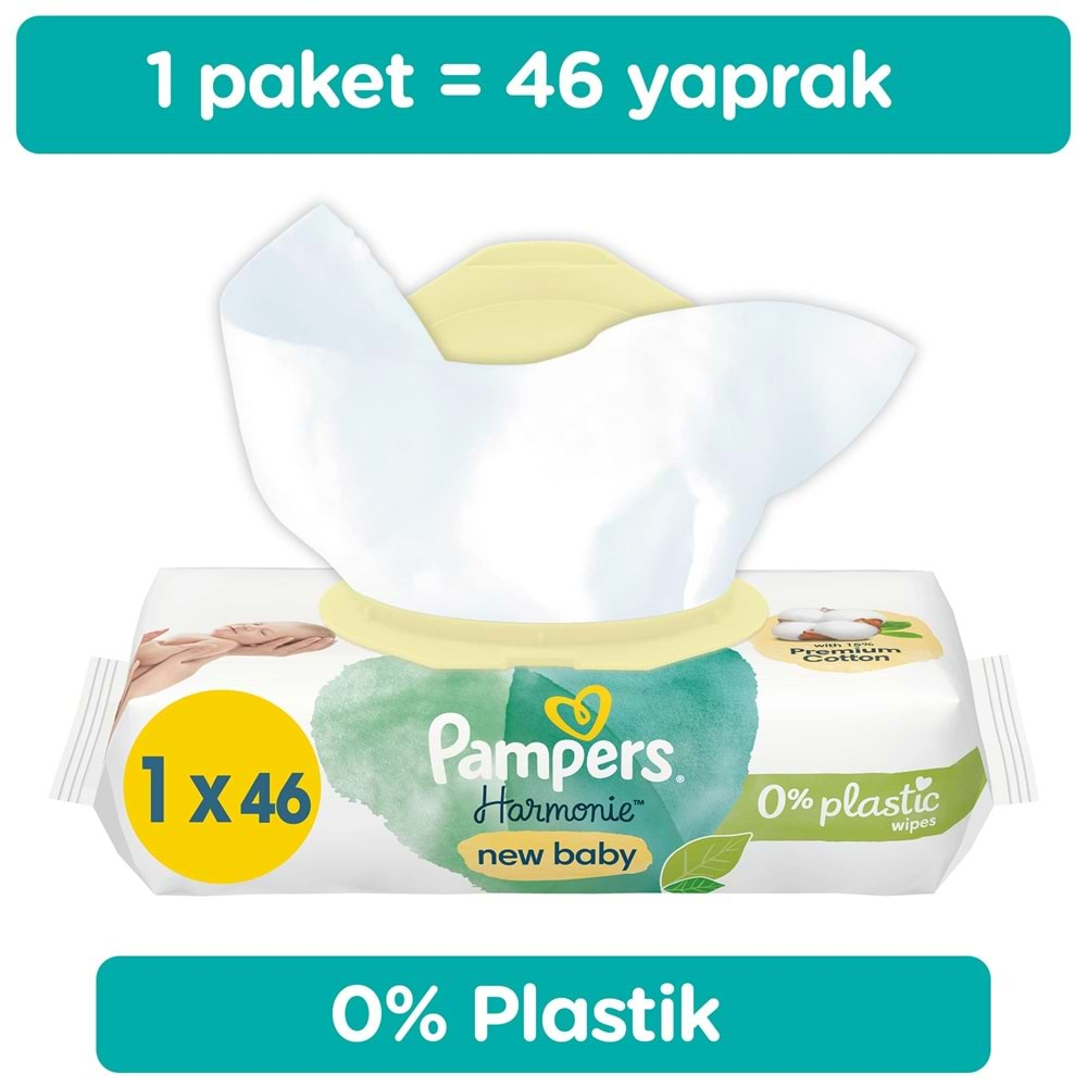 Prima Pampers Harmonie Islak Havlu Mendil Aqua Yeni doğan-New Baby 46 Yaprak Tekli Pk