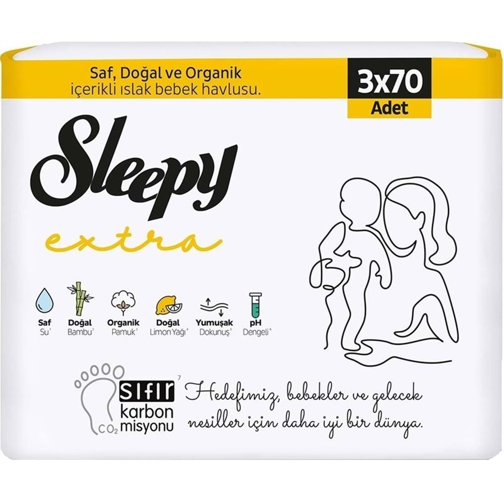 Sleepy Islak Havlu Mendil 70 Yaprak Extra Plastik Kapaklı (3 Lü Pk) 210 Yaprak