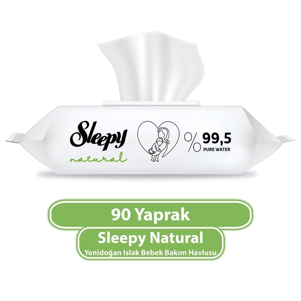 Sleepy Islak Havlu Mendil 90 Yaprak Natural Yenidoğan Plastik Kapaklı Tekli Pk