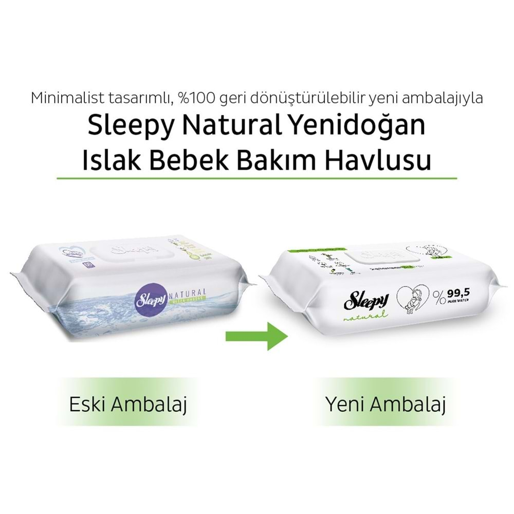 Sleepy Islak Havlu Mendil 90 Yaprak Natural Yenidoğan Plastik Kapaklı Tekli Pk