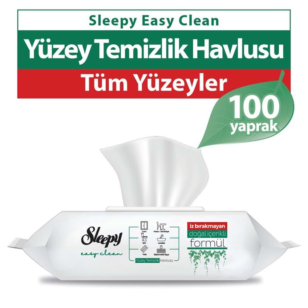 Sleepy Easy Clean Yüzey Temizlik Havlusu 100 Yaprak Beyaz Sabun Plastik Kapaklı