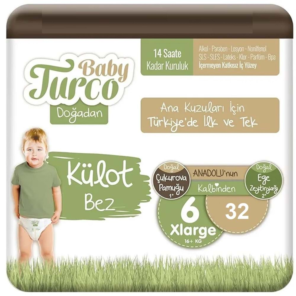 Baby Turco Külot Bebek Bezi Doğadan Beden:6 (16+KG) XLarge 32 Adet Ekonomik Pk