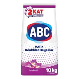 Abc Matik Toz Çamaşır Deterjanı 10KG Bahar Esintisi/Renkliler Beyazlar (66 Yıkama)