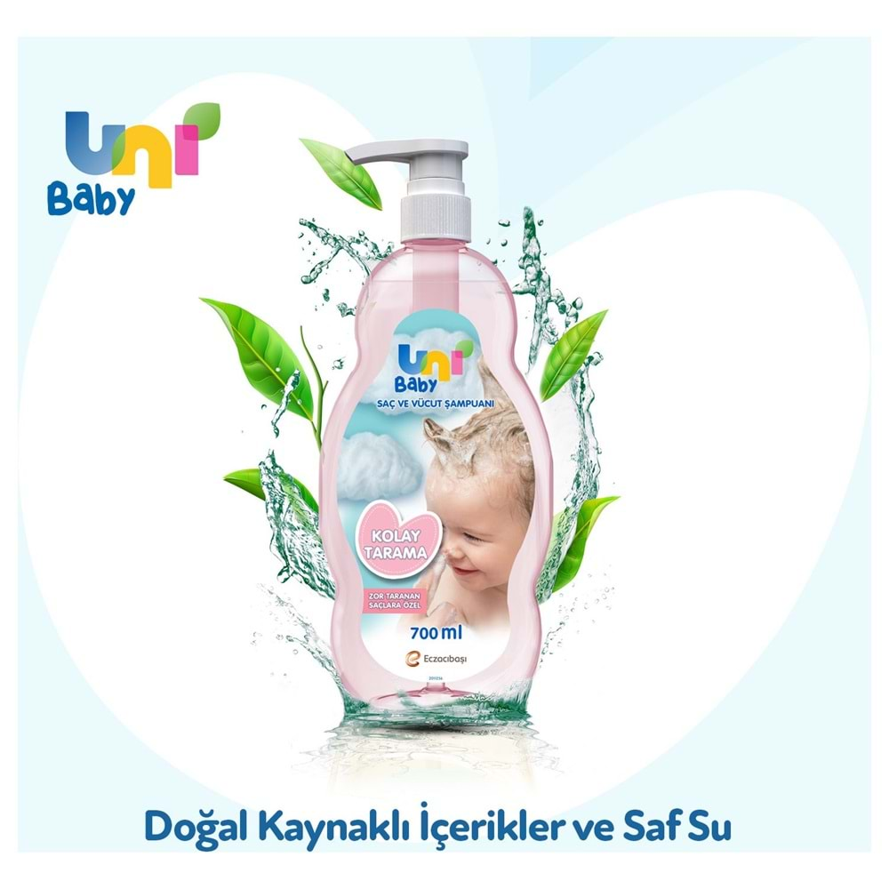 Uni Baby Bebek Kolay Tarama Saç ve Vücut Şampuanı 700ML Pompalı (Pompalı)