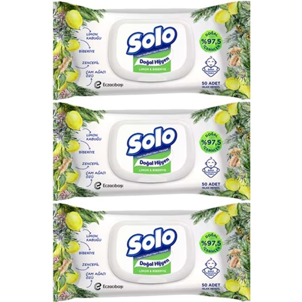 Solo Islak Havlu Mendil 50 Yaprak Limon & Bibariye (3 Lü Pk) 150 Yaprak