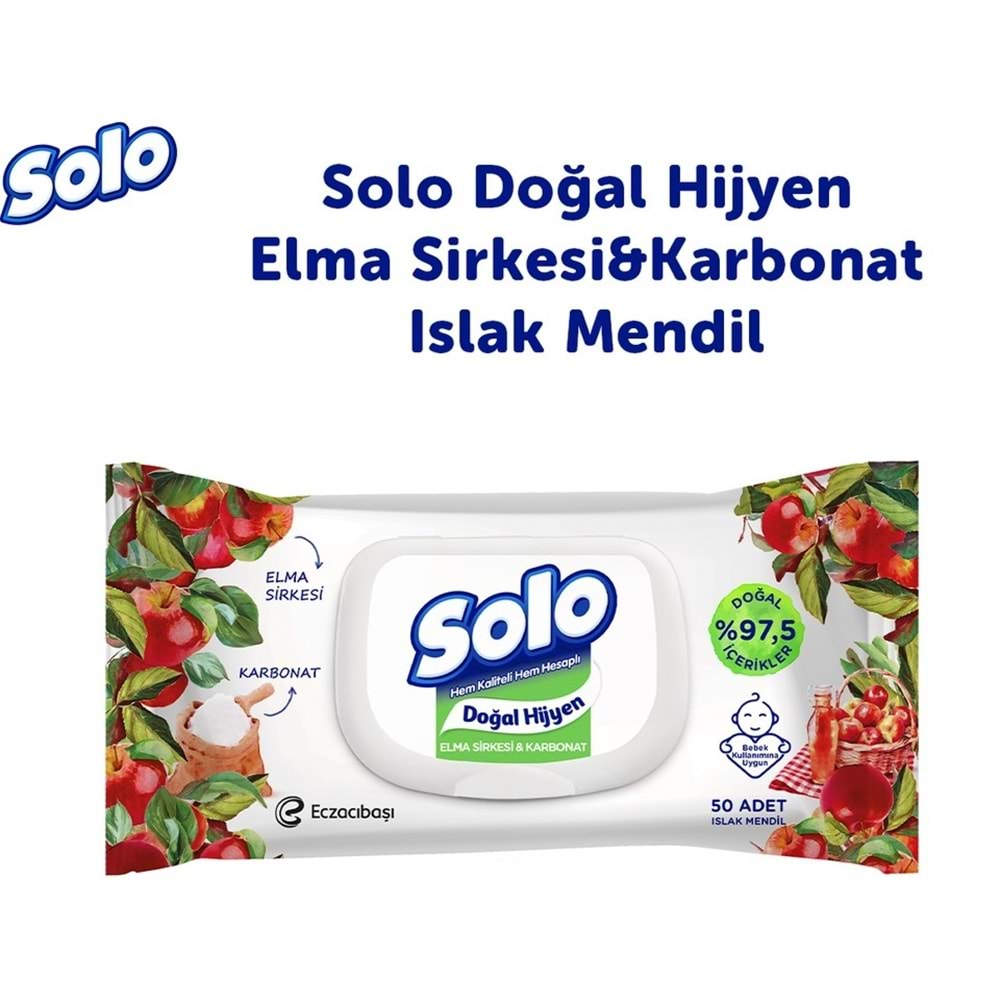 Solo Islak Havlu Mendil 50 Yaprak Elma Sirkesi & Karbonat (3 Lü Pk) 150 Yaprak