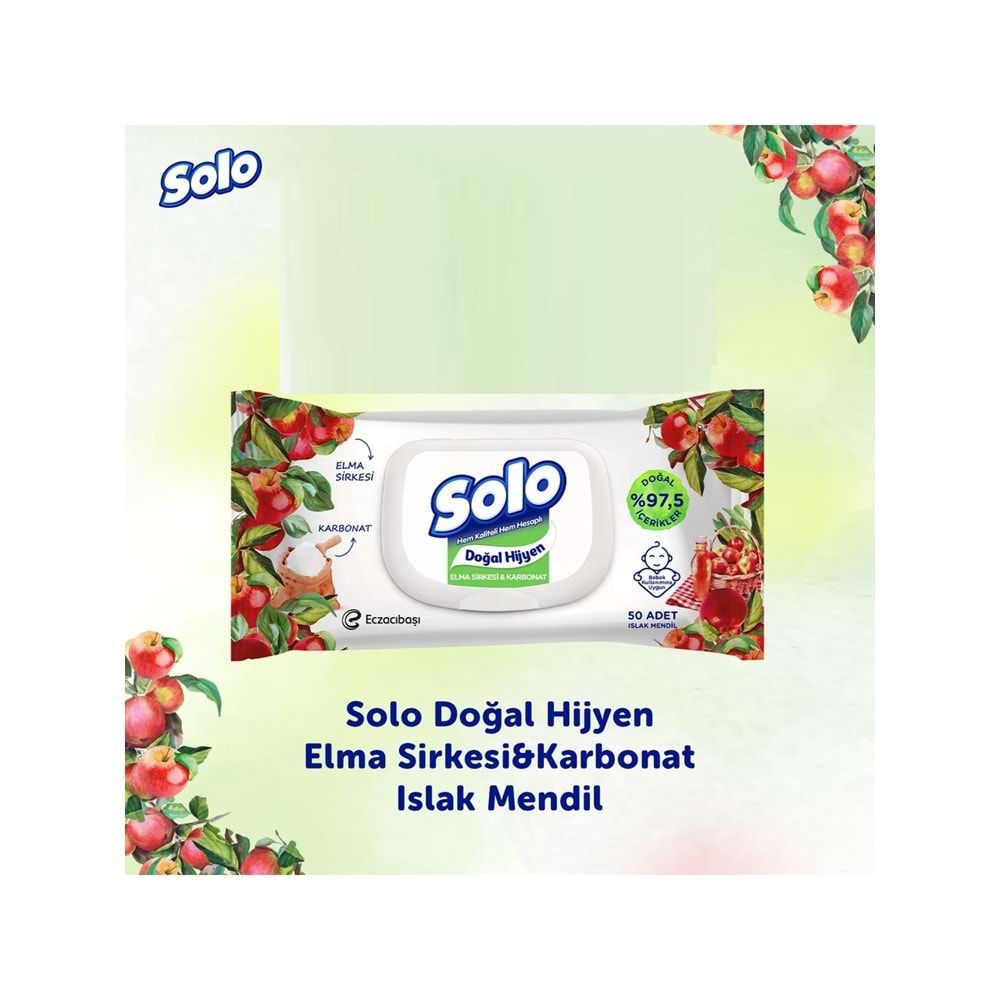 Solo Islak Havlu Mendil 50 Yaprak Elma Sirkesi & Karbonat (3 Lü Pk) 150 Yaprak