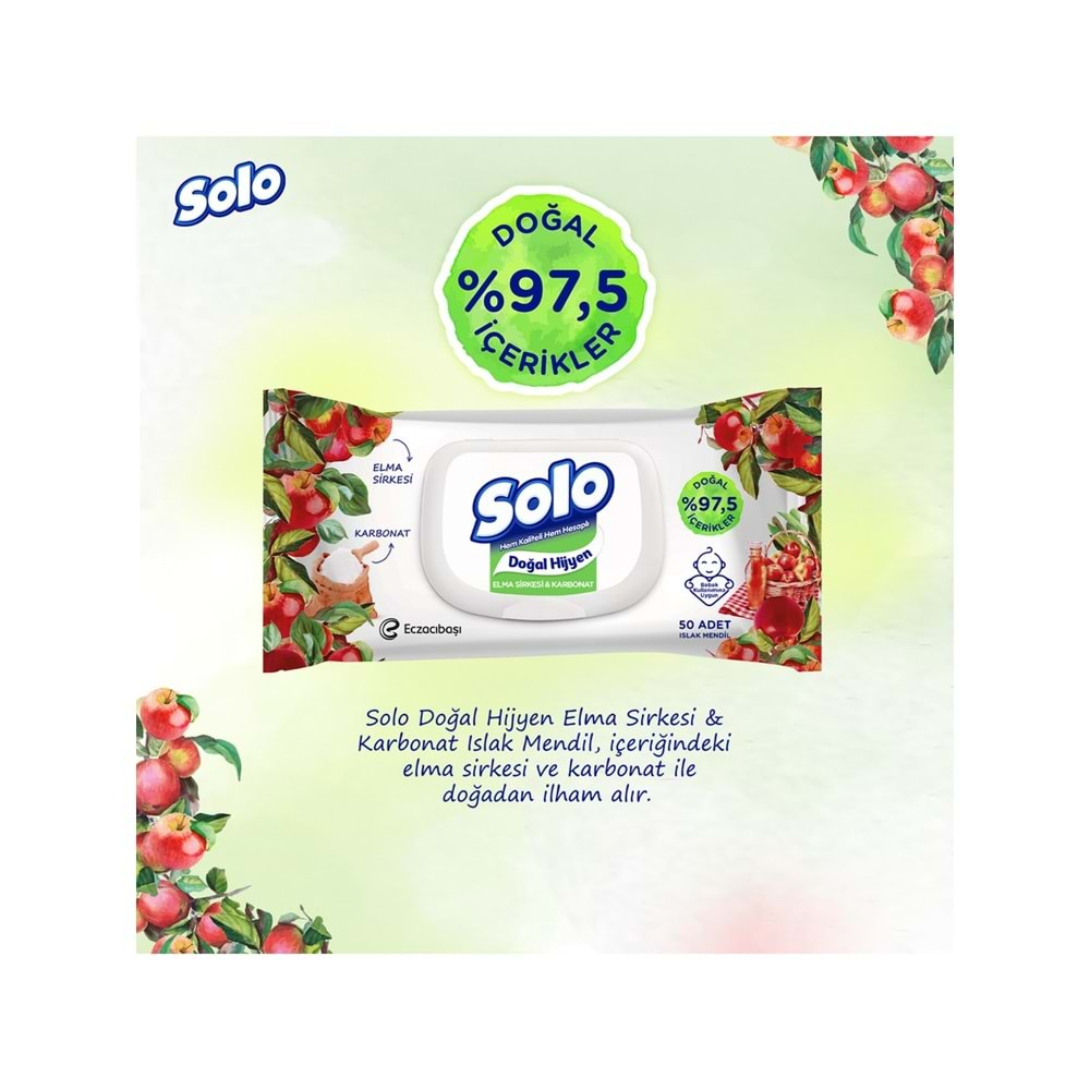 Solo Islak Havlu Mendil 50 Yaprak Elma Sirkesi & Karbonat (3 Lü Pk) 150 Yaprak