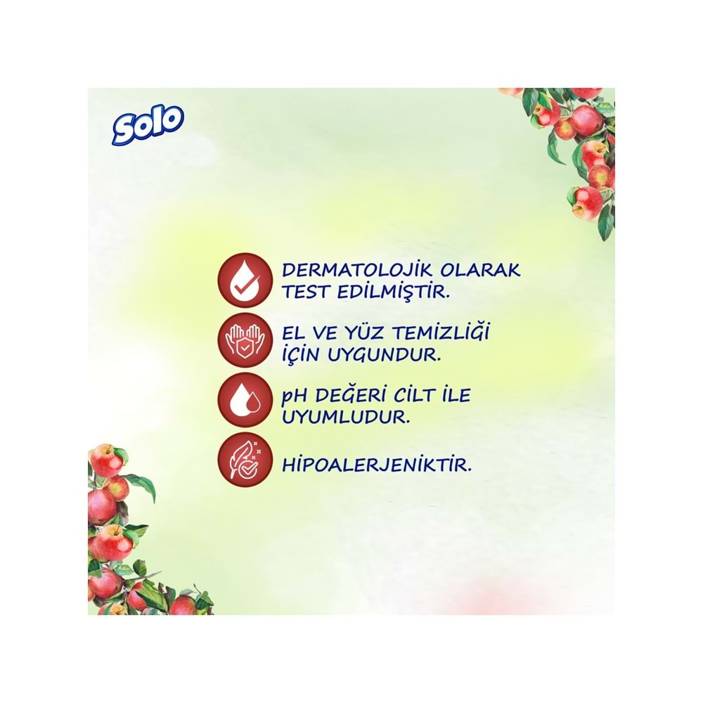 Solo Islak Havlu Mendil 50 Yaprak Elma Sirkesi & Karbonat (3 Lü Pk) 150 Yaprak