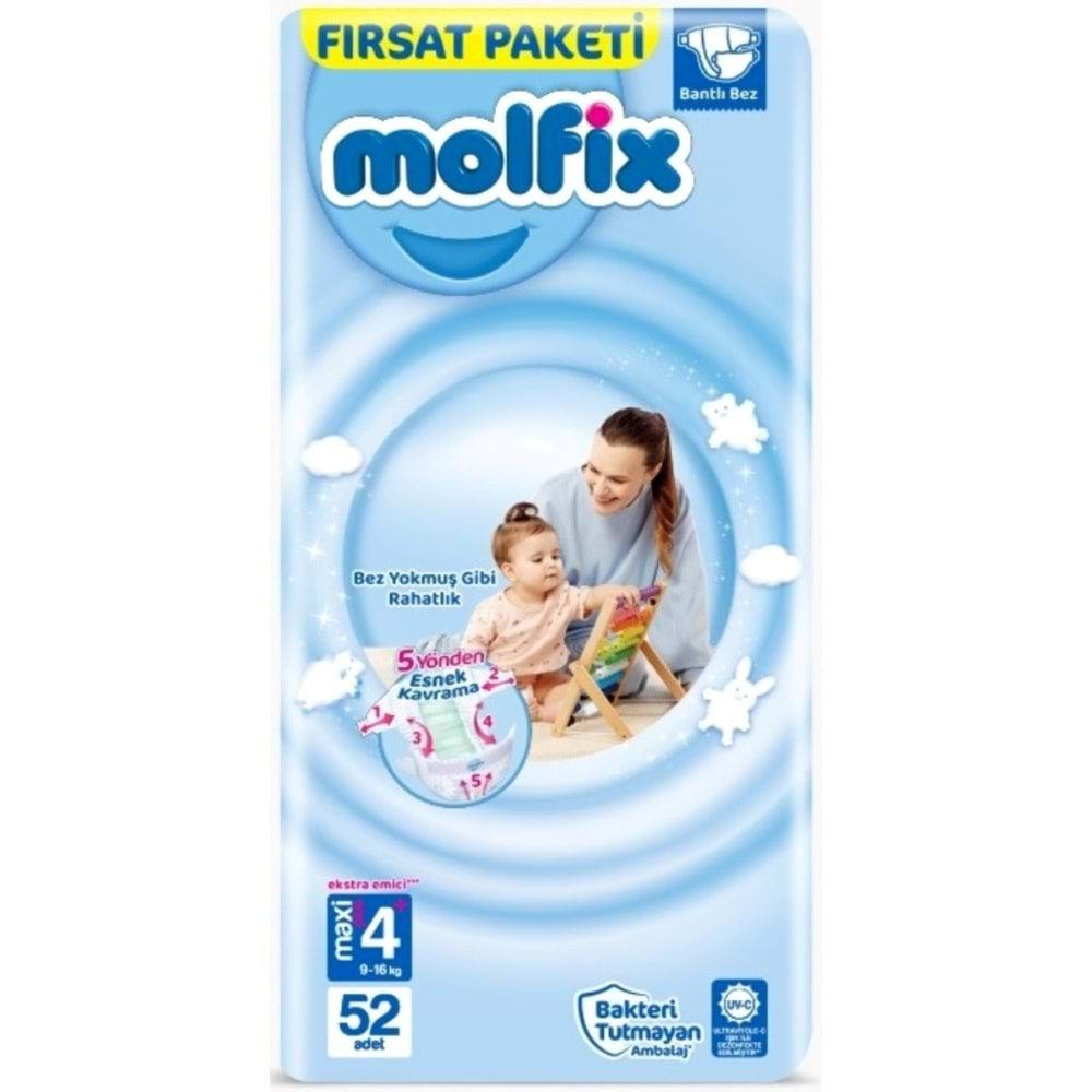 Molfix Bebek Bezi Beden:4+ (9-20Kg) Maxi Plus 52 Adet Fırsat Pk