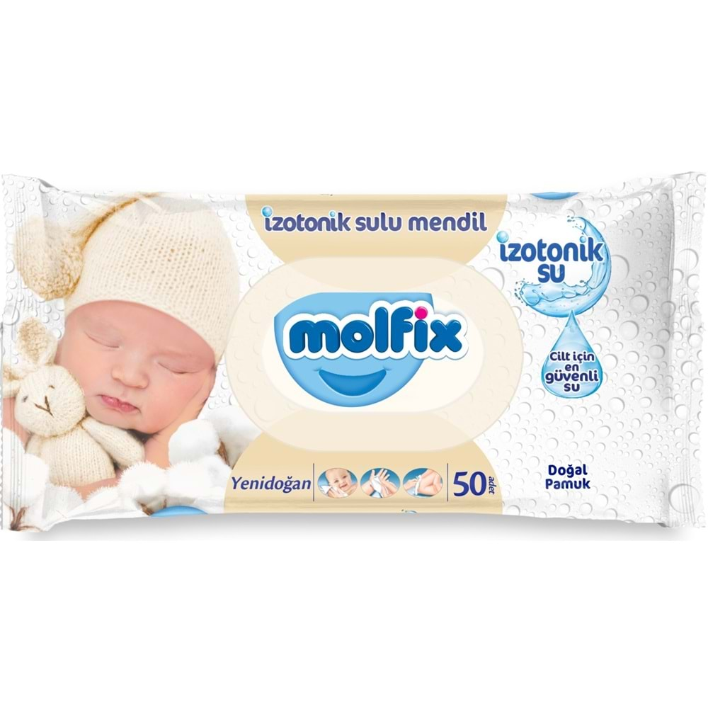 Molfix Islak Havlu Mendil İzotonik Yeni Doğan 50 Yaprak Pamuklu Tekli Plastik Kapaklı