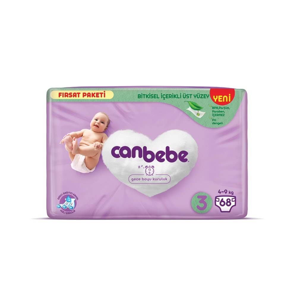 Canbebe Bebek Bezi Beden:3 (4-9Kg) Midi 68 Adet Fırsat Pk