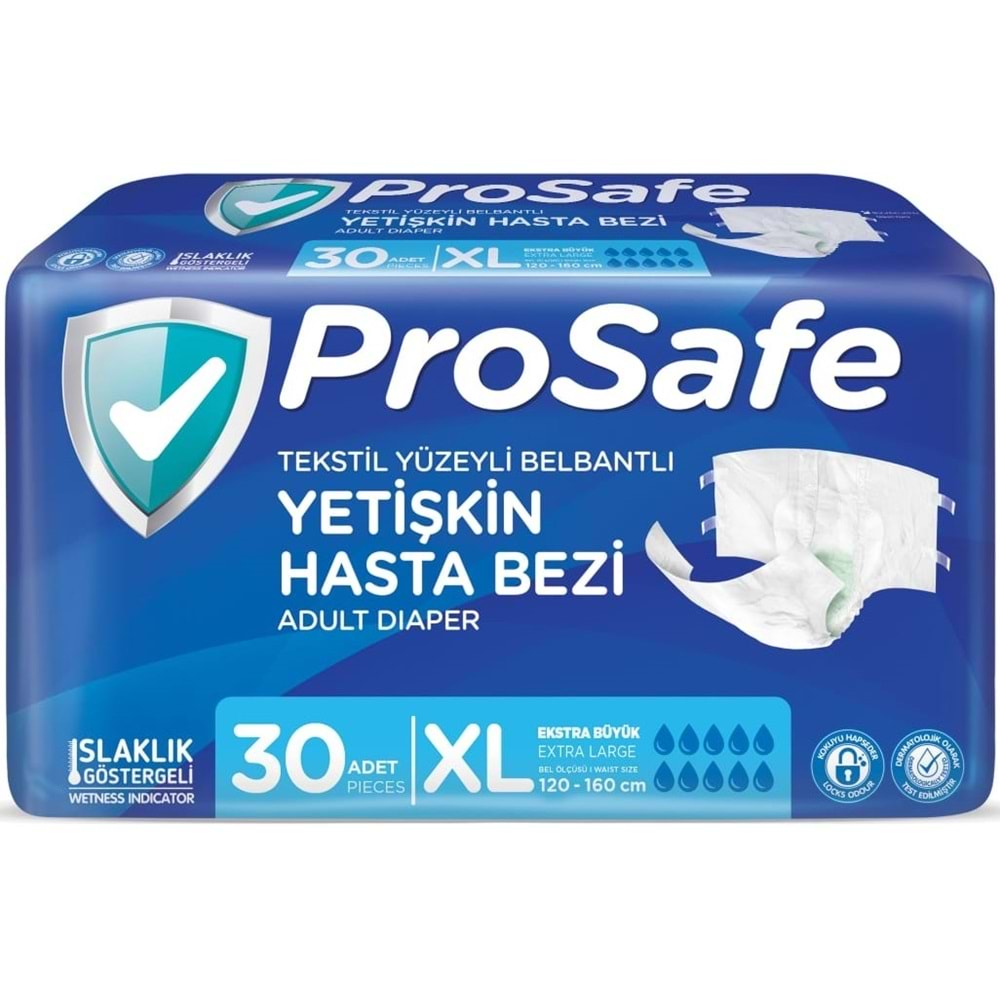 Prosafe Hasta Bezi Yetişkin Bel Bantlı Tekstil Yüzey XL-Extra Large Boy 30 Adet Tekli Pk