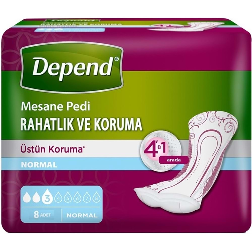 Depend Mesane Pedi Normal Rahatlık ve Koruma (İç Adet 8 Li) Tekli Pk