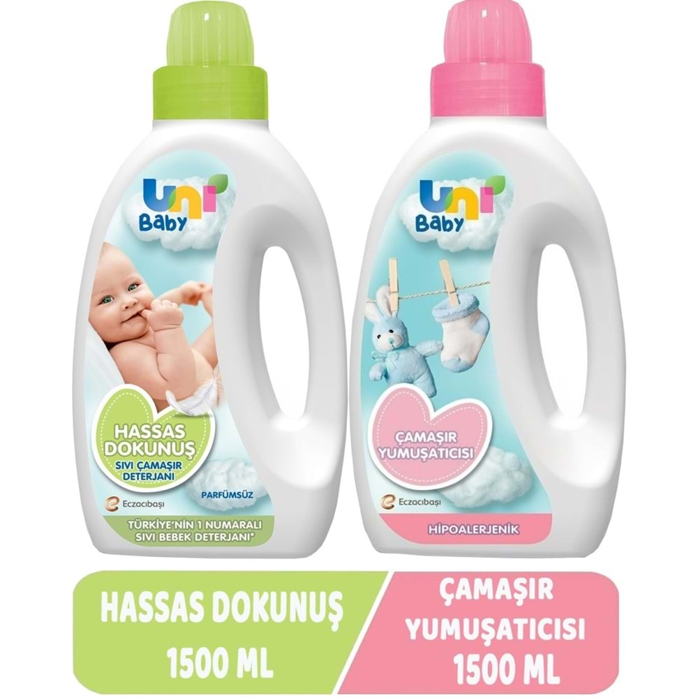 Uni Baby Çamaşır Deterjanı Sensitive 1500ML+Yumuşatıcı 1500ML Hassas/Hipoalerjenik Karma (2 Li Set)