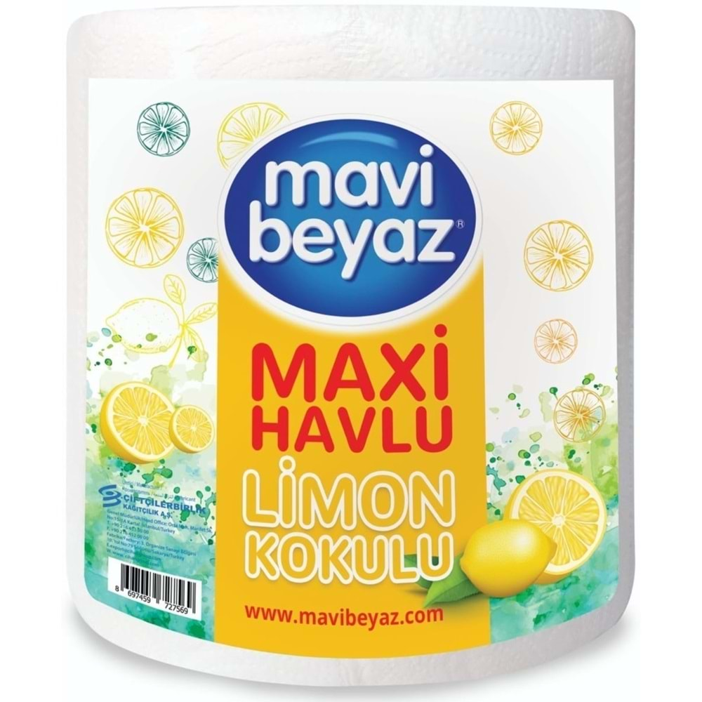 Mavi Beyaz Maxi Kağıt Havlu Dev Rulo Pk Limon Kokulu