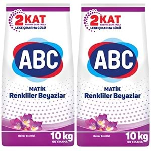 Abc Matik Toz Çamaşır Deterjanı 20Kg (2PK*10KG) Bahar Esintisi/Renkliler Beyazlar (132 Yıkama)