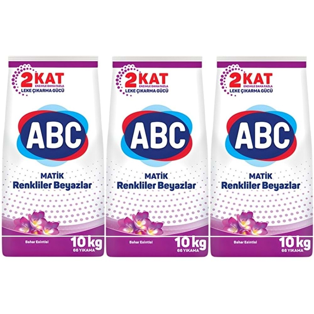 Abc Matik Toz Çamaşır Deterjanı 30Kg (3PK*10KG) Bahar Esintisi/Renkliler Beyazlar (198 Yıkama)