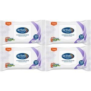 Activex Antibakteriyel Islak Havlu Mendil Hassas 50 Yaprak 4 Lü Set (200 Yaprak) Plastik Kapaklı