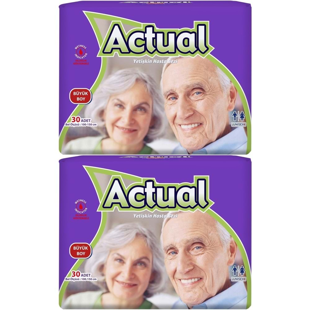 Actual Yetişkin Hasta Bezi Bel Bantlı L-Büyük 60 Adet (2Pk*30)