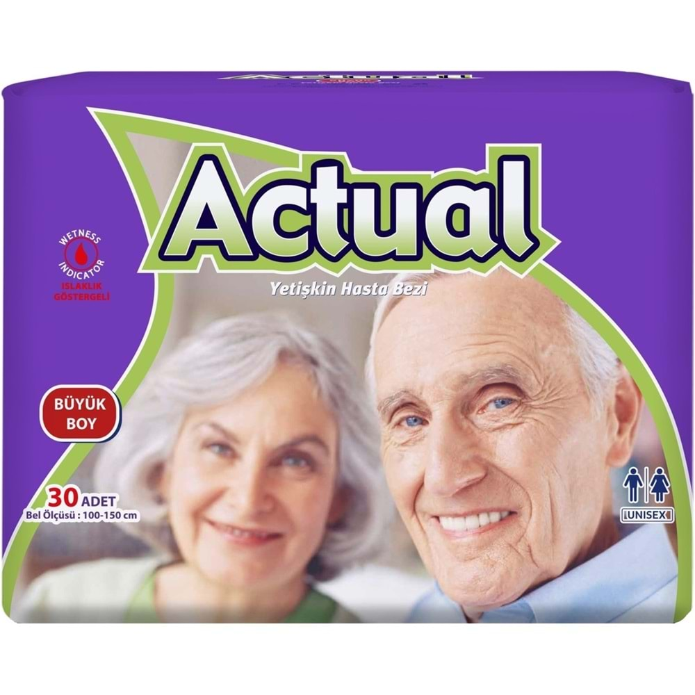 Actual Yetişkin Hasta Bezi Bel Bantlı L-Büyük 60 Adet (2Pk*30)