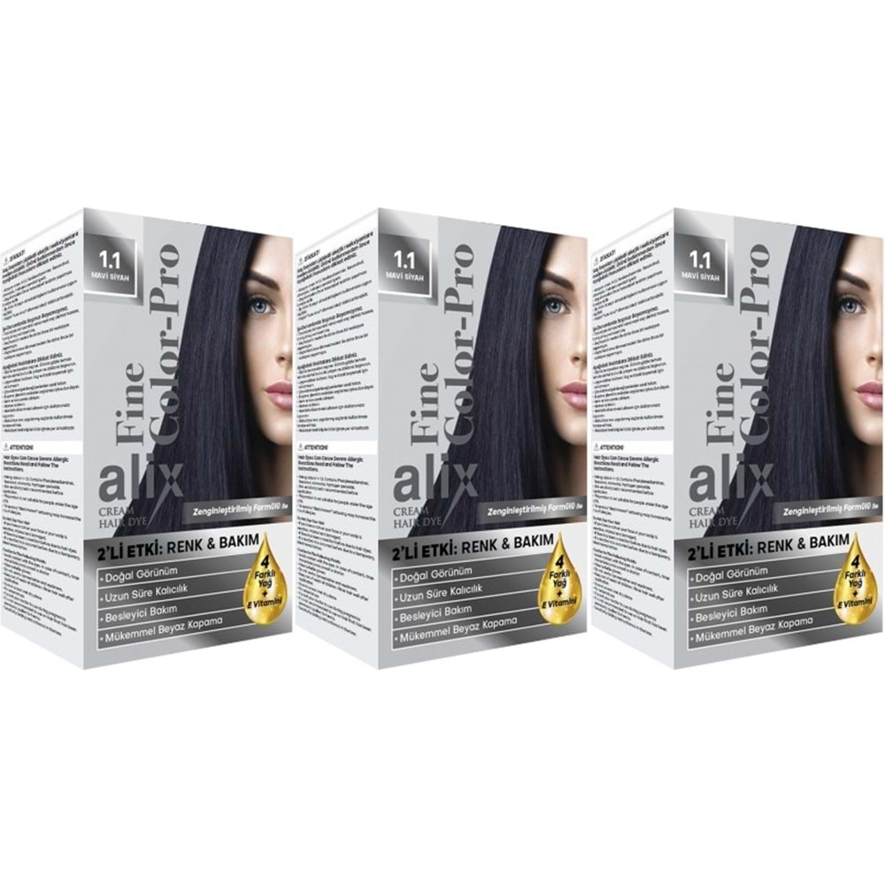 Alix 50ML Kit Saç Boyası 1.1 Mavi Siyah (3 Lü Set)