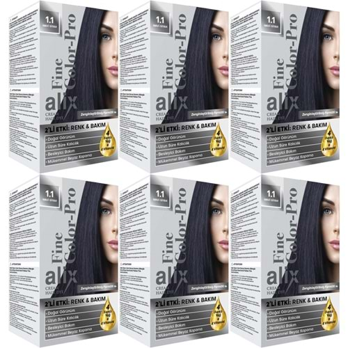 Alix 50ML Kit Saç Boyası 1.1 Mavi Siyah (6 Lı Set)