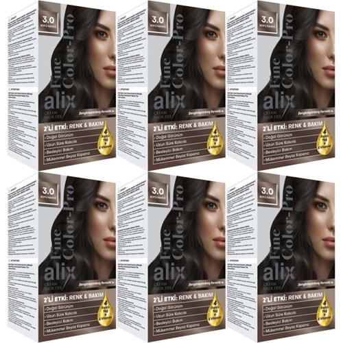 Alix 50ML Kit Saç Boyası 3.0 Koyu Kahve (6 Lı Set)