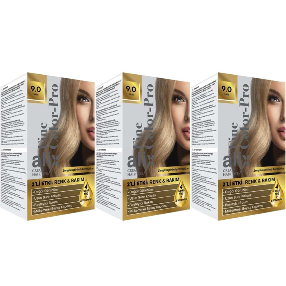 Alix 50ML Kit Saç Boyası 9.0 Sarı (3 Lü Set)