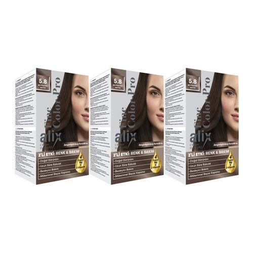 Alix 50ML Kit Saç Boyası 5.8 Büyüleyici Kahve (3 Lü Set)