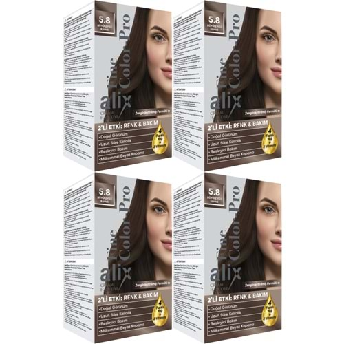 Alix 50ML Kit Saç Boyası 5.8 Büyüleyici Kahve (4 Lü Set)