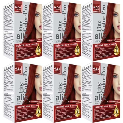 Alix 50ML Kit Saç Boyası 6.66 Yoğun Kızıl (6 Lı Set)