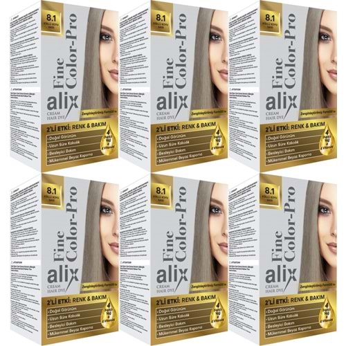 Alix 50ML Kit Saç Boyası 8.1 Küllü Koyu Sarı (6 Lı Set)