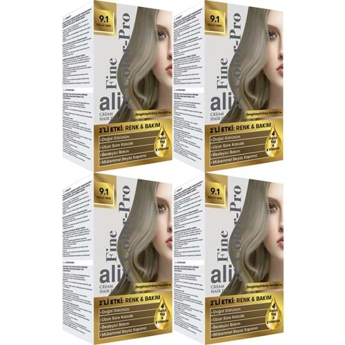 Alix 50ML Kit Saç Boyası 9.1 Küllü Sarı (4 Lü Set)