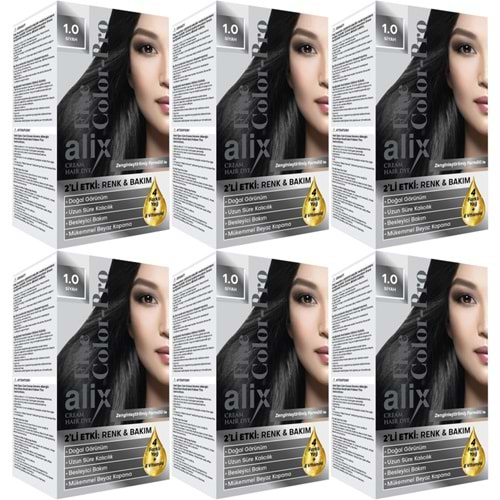 Alix 50ML Kit Saç Boyası 1.0 Siyah (6 Lı Set)