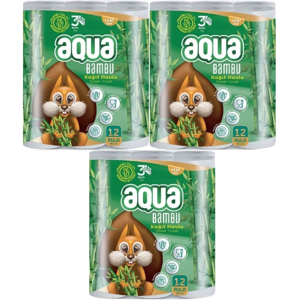 Aqua Kağıt Havlu 3 Katlı 36 Lı Set Bambu (3PK*12)