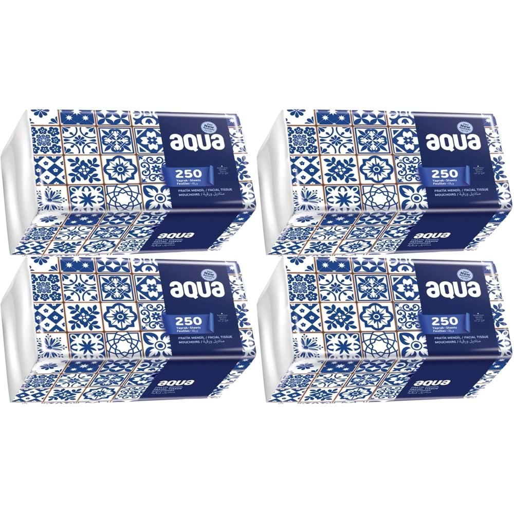 Aqua Pratik Mendil 250 Yaprak Tekli Pk (4 Lü Set)