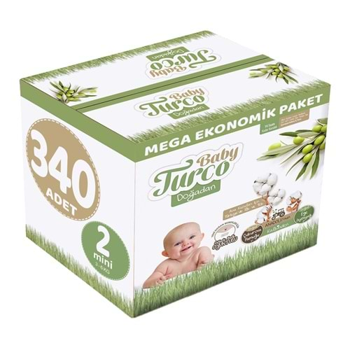 Baby Turco Bebek Bezi Doğadan Beden:2 (3-6KG) Mini 340 Adet Mega Ekonomik Pk