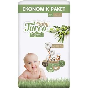 Baby Turco Bebek Bezi Doğadan Beden:4 (8-14KG) Maxi 104 Adet Süper Ekonomik Pk