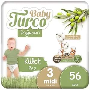 Baby Turco Külot Bebek Bezi Doğadan Beden:3 (5-9KG) Midi 224 Adet Süper Ekonomik Fırsat Pk