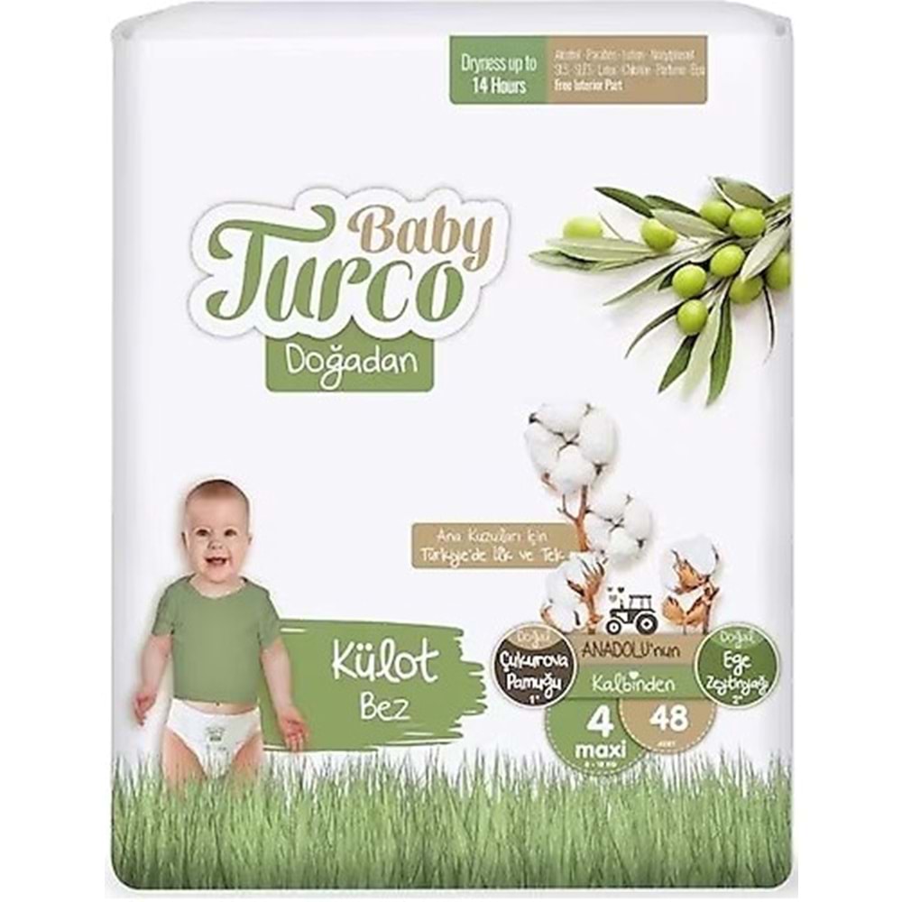 Baby Turco Külot Bebek Bezi Doğadan Beden:4 (8-18KG) Maxi 144 Adet Ekonomik Fırsat Pk