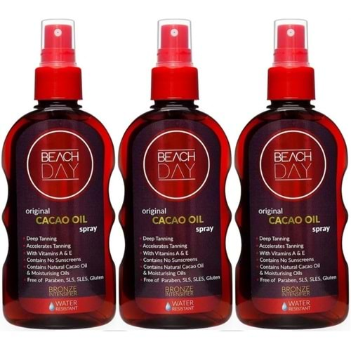 Beach Day Bronzlaştırıcı Caco Oıl Kakao Yağı Yağ 150ML Sprey (3 Lü Set)