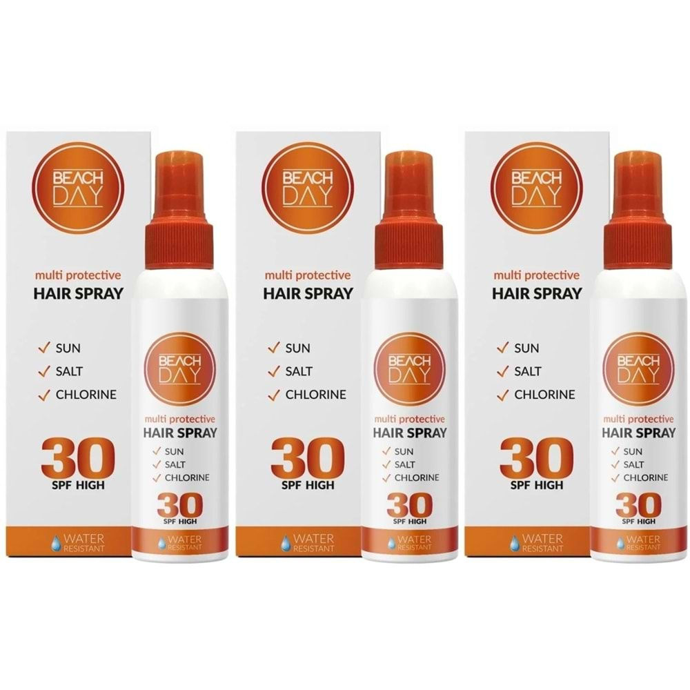 Beach Day Haır Sprey Saç İçin Güneş Koruma Spreyi 100ML 30F (3 Lü Set)