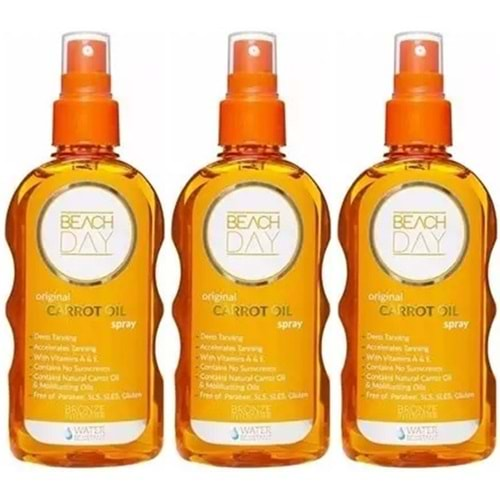 Beach Day Bronzlaştırıcı Carrot Oıl Yoğun Havuç Yağ 0F 150ML Sprey (3 Lü Set)