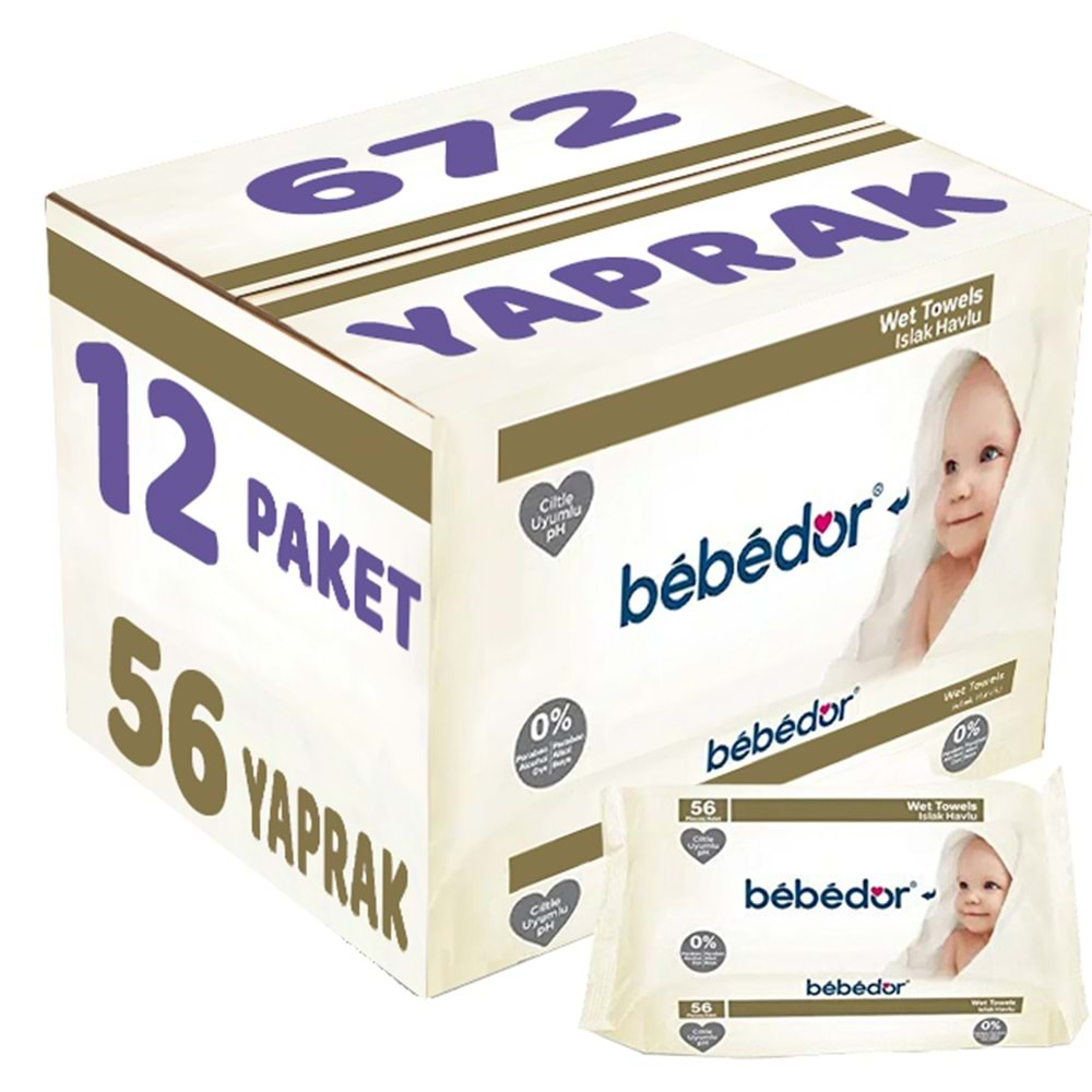 Bebedor Islak Havlu Mendil Klasik 56 Yaprak 12 Li Set (672 Yaprak)