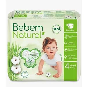 Bebem Bebek Bezi Natural Beden:4 (7-14Kg) Maxi 156 Adet Aylık Fırsat Pk